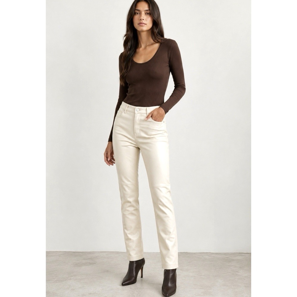 Theory Bristol Leather Pants Chalk Cream Ivory SZ 6